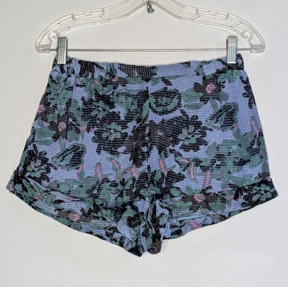 NWT Anthro Out From Under Blue Green Abstract Floral Cotton Shorts S